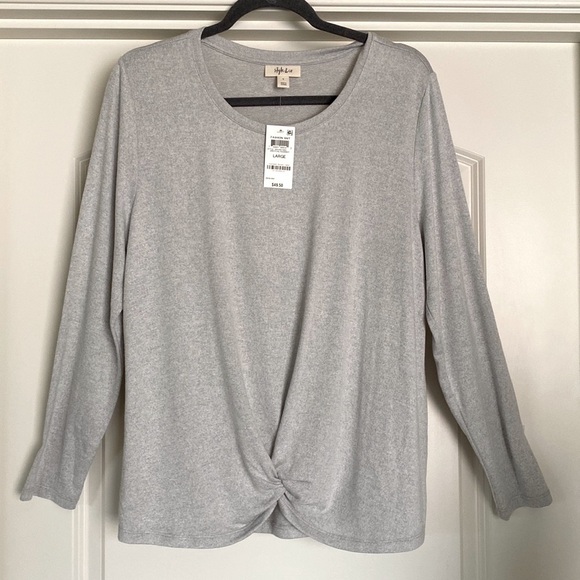 NWT Style & Co Sweater Top Women’s Long sleeve, knot front Heather grey Size L - Picture 1 of 8